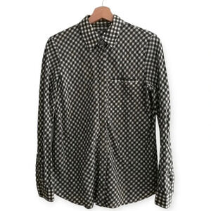 Lafayette 148 Gingham Plaid Cotton, Wool, Linen Button Up Blouse Small